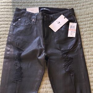 7 For All Mankind Black Distressed Skinny Jeans